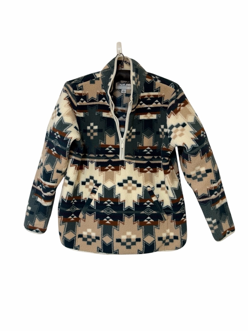 Wrangler Retro Southwestern Aztec Sherpa Fleece Quarter Zip Pullover Coat -Large